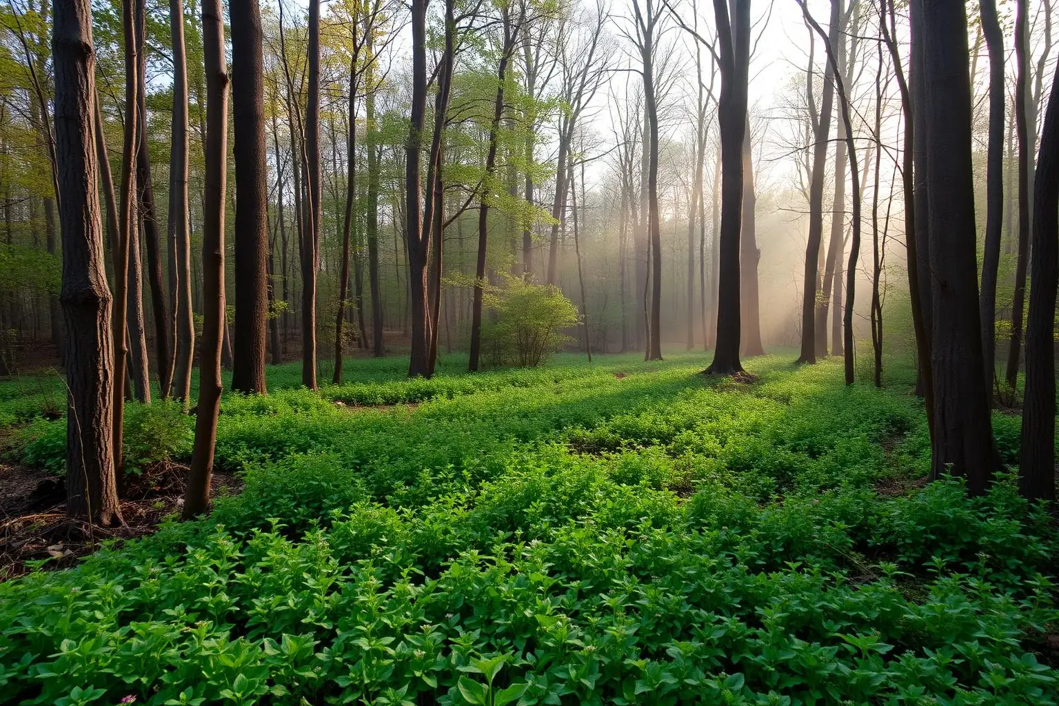 A clover food plot in a timber opening on managed Kentucky hunting ground
